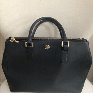 Tory Burch Black Satchel with Gold Accents